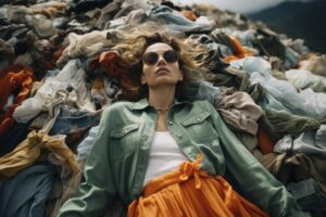 luxury woman lies on a pile of cloth